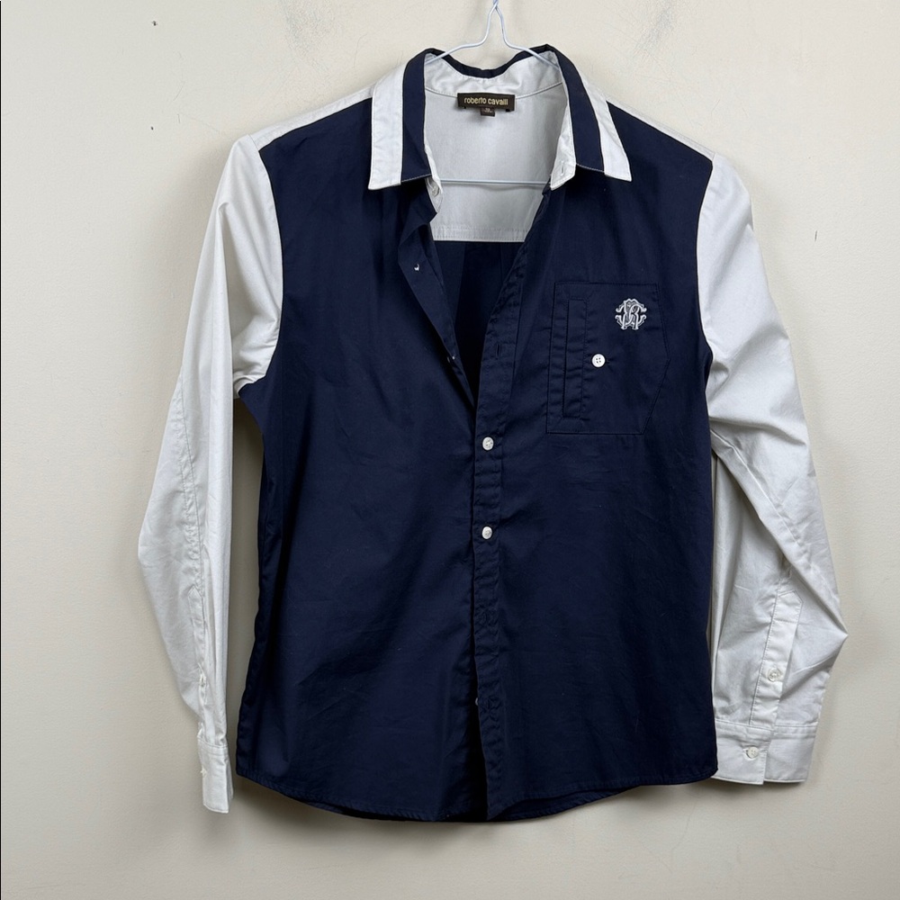 Roberto Cavalli Blue and White Button Down kids dress  Shirt authentic 10